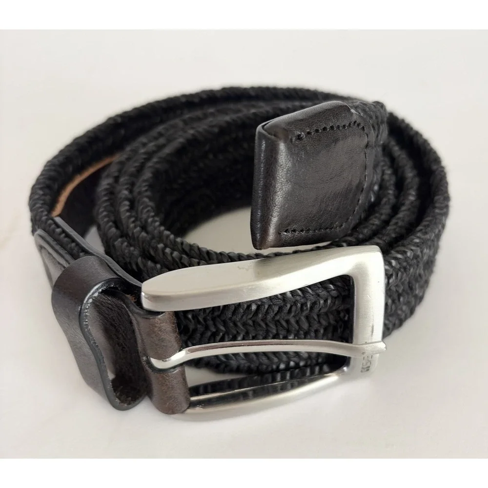 Joe's Jeans Men's Belt Size 42 Black Stretch Elastic Woven Braided Leather Dress